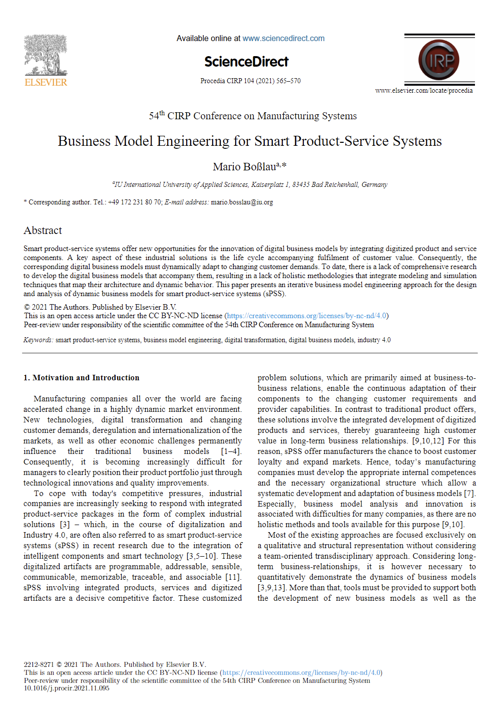 Business Model Engineering for Smart Product-Service Systems
